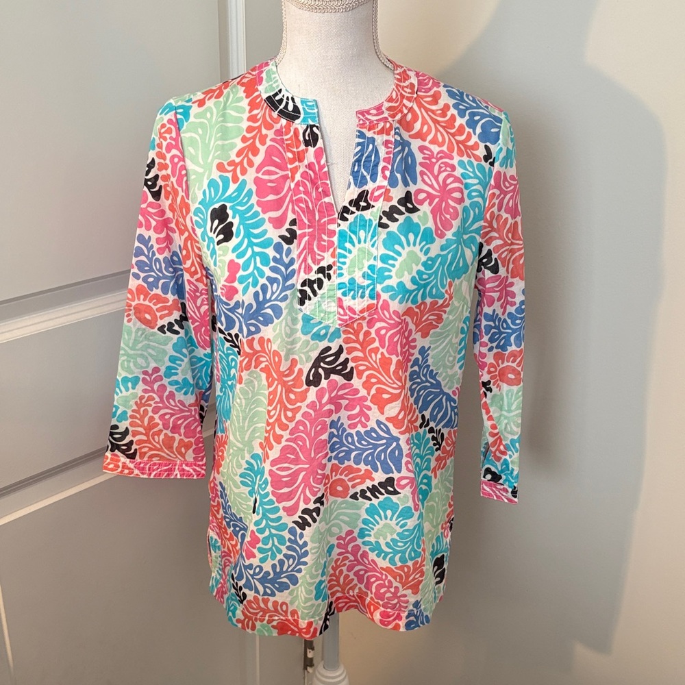 Talbots Colorful Leaf Print Blouse